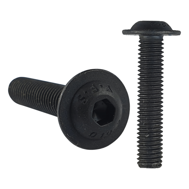 Product image for the M5 x 30mm Flanged Socket Button Head Screw Self Colour Grade 10.9. Part of a growing range of  flanged self-colour, button head machine screws from Fusion Fixings.