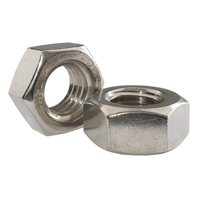 Product photography for M2.5 Hex Full Nut, Hexagon Nut Metric Coarse A2 Stainless DIN 934 part of an expanding range from Fusion Fixings