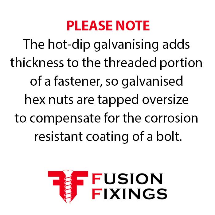 M8 Hex Full Nut, Metric Grade 8 Steel HDGV Galvanised (Tapped Oversize) DIN 934