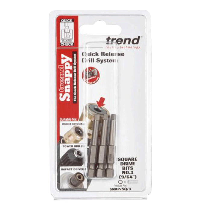 Trend Snappy Square Drive Bit, No.3 - 9/64 Inch, Pack of 3 (SNAP/SQ/3) - CLEARANCE
