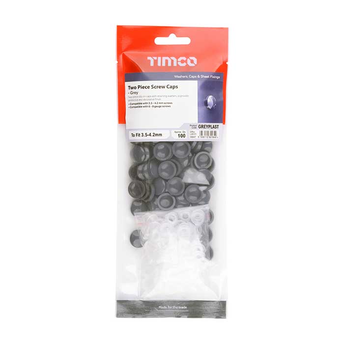 Pack image of Two Piece Screw Caps, Grey (RAL) 7015 for Screw Size 3.5mm - 4.2mm (No.6-No.8) - Pack of 100