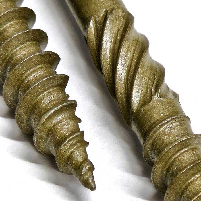 Green Organic Hex Flange Head Timber Screws detail image showing the thread.