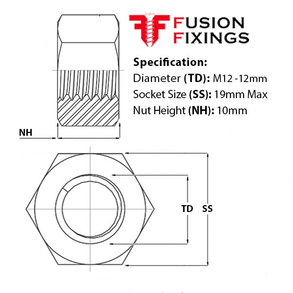 M12 Hex Full Nut, A4 Stainless Steel Hexagon Nut DIN 934