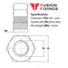 Size guide for the M2 Hex Full Nut, A4 Stainless Steel Hexagon Nut DIN 934