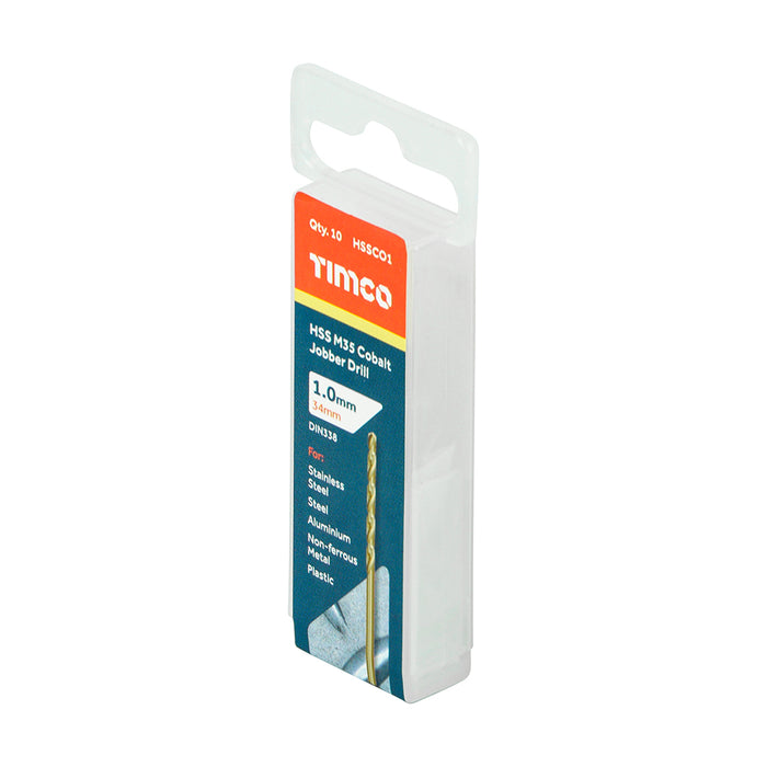 Timco 1 x 34mm HSS Jobber Drill Bits, Cobalt M35, Pack of 10 (HSSCO1)