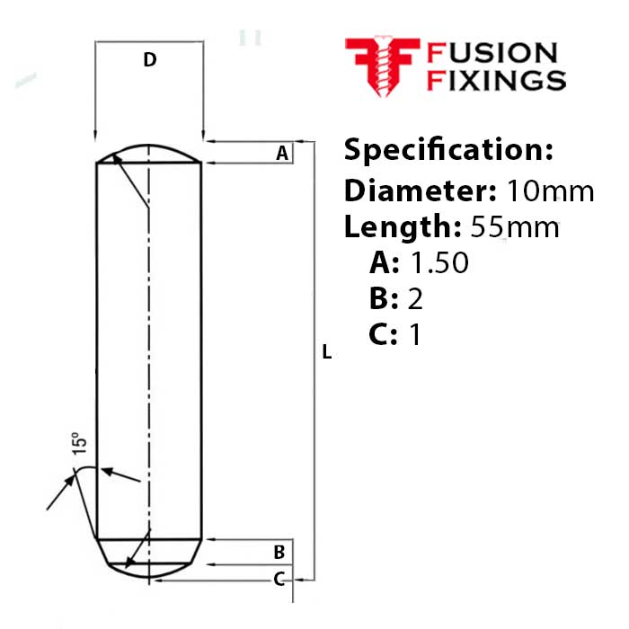 Info panel for 10 x 55mm Dowel Pin, Hardened & Ground Steel, Self-Colour, DIN 6325