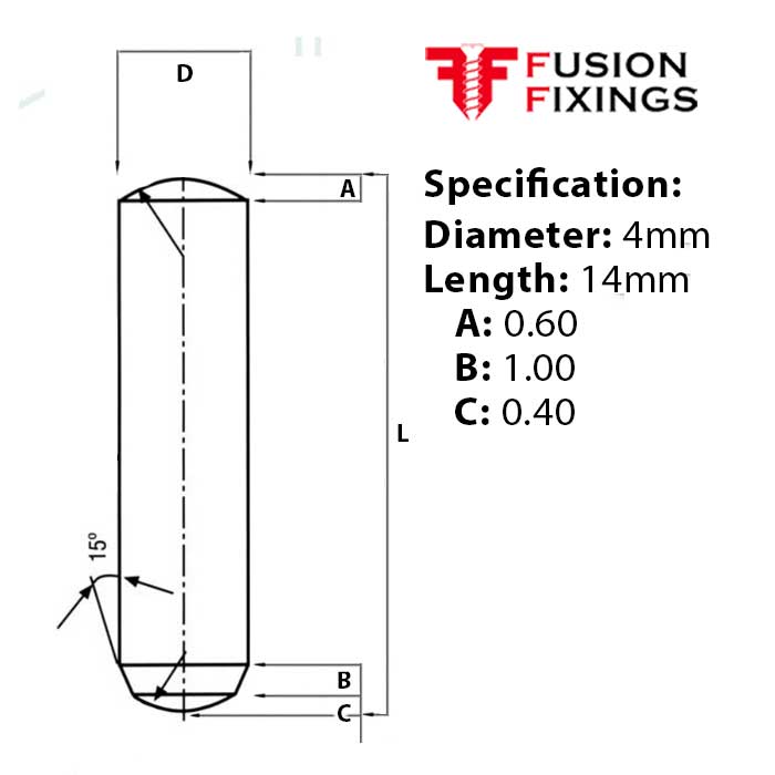 Info panel for 4 x 14mm Dowel Pin, Hardened & Ground Steel, Self-Colour, DIN 6325