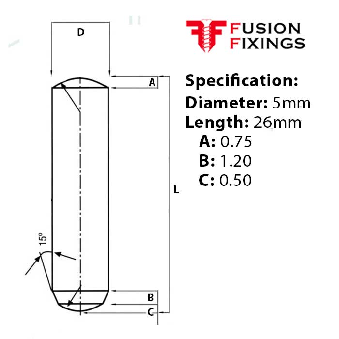 Info panel for 5 x 26mm Dowel Pin, Hardened & Ground Steel, Self-Colour, DIN 6325