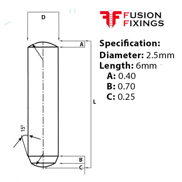 Info panel for 2.5 x 6mm Dowel Pin, Hardened & Ground Steel, Self-Colour, DIN 6325