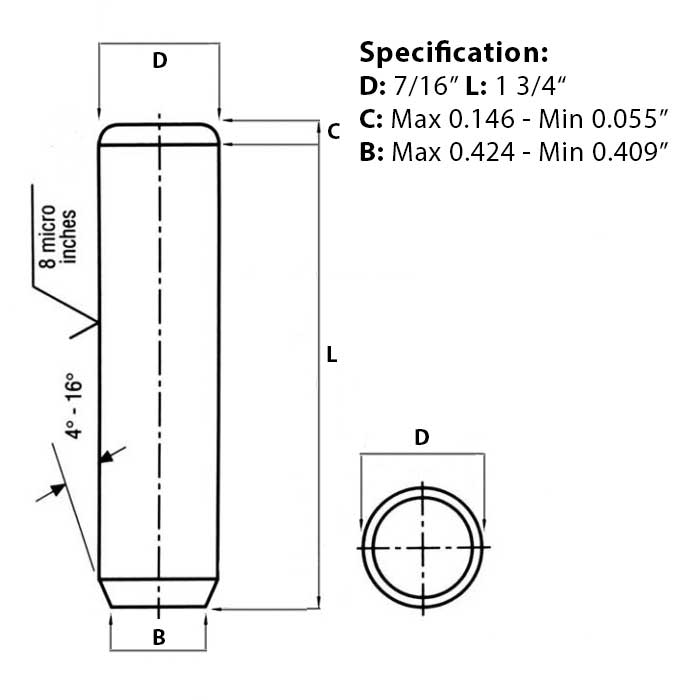 Screw guide for 7/16” x 1 3/4”, Metal Dowel Pin, Hard & Ground, ANSI B18.8.2