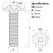 Size diagram for the M10 x 16mm Flanged Socket Button Head Screw A2 Stainless ISO 7380-2