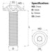 Size diagram for the M3 x 10mm Flanged Socket Button Head Screw, BZP, Grade 10.9