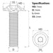 Size diagram for the M3 x 6mm Flanged Socket Button Head Screw, BZP, Grade 10.9