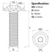 Size diagram for the M4 x 16mm Flanged Socket Button Head Screw, BZP, Grade 10.9