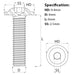 Size diagram for the M4 x 6mm Flanged Socket Button Head Screw Self Colour Grade 10.9