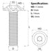 Size diagram for the M5 x 14mm Flanged Socket Button Head Screw Self Colour Grade 10.9