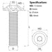 Size diagram for the M6 x 25mm Flanged Socket Button Head Screw, BZP, Grade 10.9, from Fusion Fixings