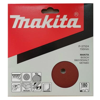 Makita 150mm Sanding Discs (6 holes), 180 Grit, Pack of 10, P-43555. Part of a growing range of sanding discs from Fusion Fixings at competitive prices
