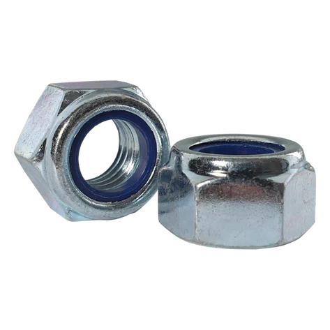 M10 x 1mm Metric Extra Fine Nyloc Nut, BZP, DIN 985