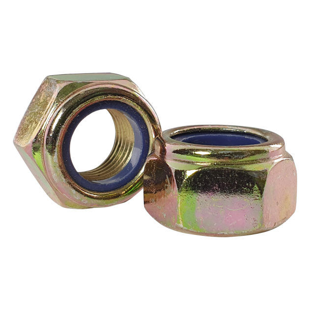 Psgclassics M10x1.25 Metric Fine Pitch Nyloc Hex Nuts – Yellow Zinc Passivated YZP, Grade 8, DIN985