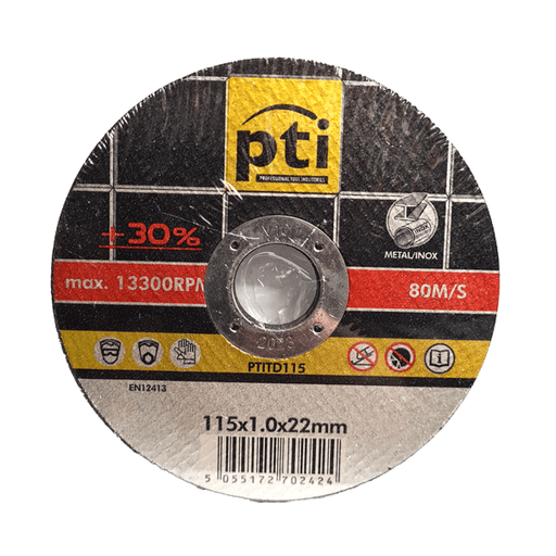PTI 115mm x 1.0mm Thin Cutting Disc for Stainless Steel - Pack of 10 (PTITD115)