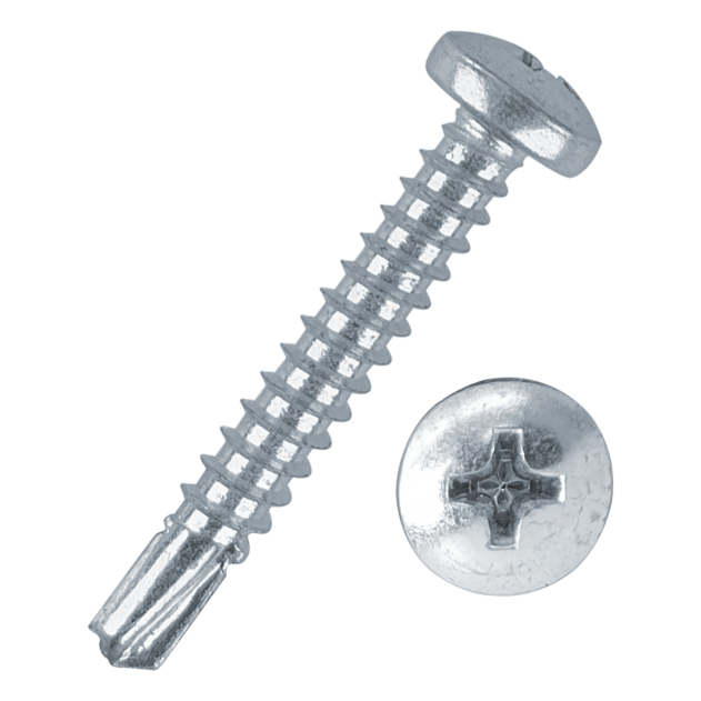 Self drilling screw, pan head, 4.8mm (No.10) x 32mm, BZP, DIN 7504 N H part of an expanding range from Fusion Fixings