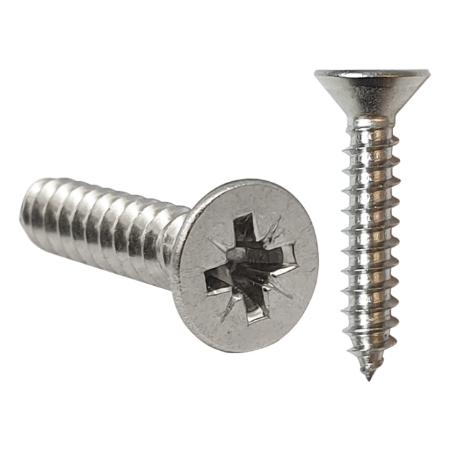 3.5mm (No.6) x 25mm Pozi Countersunk Self-tapping Screw A2 Stainless DIN 7982C Z