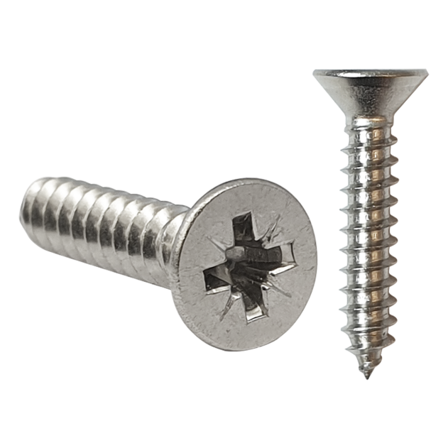 5.5mm (No.12) x 90mm Pozi Countersunk Self-tapping Screw A2 Stainless DIN 7982C Z