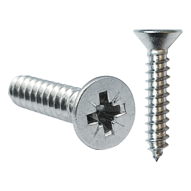 4.8mm (No.10) x 22mm Pozi Countersunk Self-tapping Screw BZP DIN 7982C Z