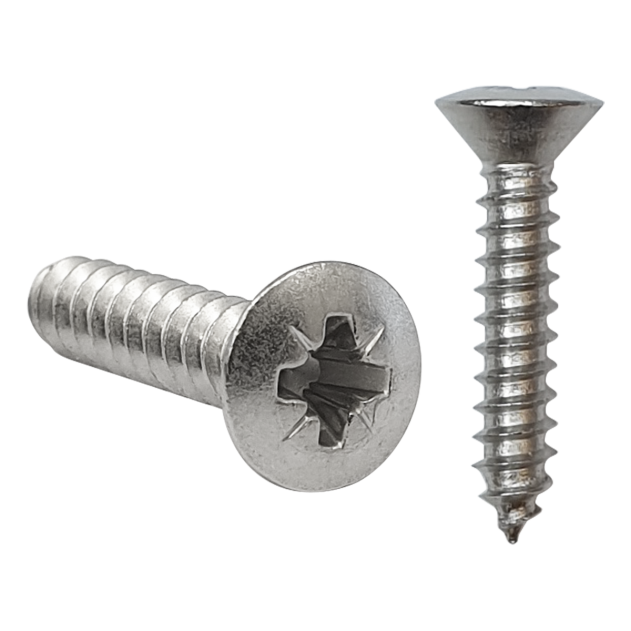 3.5mm (No.6) x 6.5mm Pozi Raised Countersunk Self-tapping Screw A2 Stainless DIN 7983C Z
