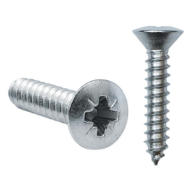 2.2mm (No.2) x 9.5mm Pozi Raised Countersunk Self-tapping Screw BZP DIN 7983C Z