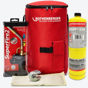 Rothenberger Hot Bag Kit Super Fire 2 Torch 15mm Pipeslice MAPP Gas & Solder Mat