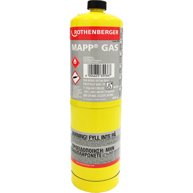 Rothenberger Disposable MAPP Gas Cylinder Cartridge, 400g, 35536R