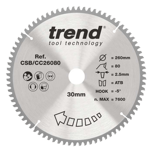 Trend Circular Saw Blade 260mm Dia. 80 Teeth 30mm Bore CSB/CC26080 - CLEARANCE