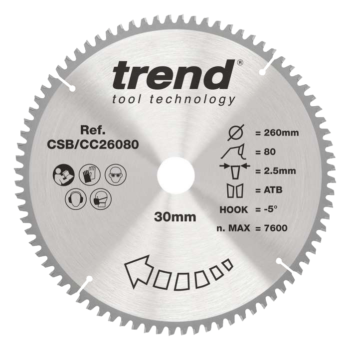 Trend Circular Saw Blade 260mm Dia. 80 Teeth 30mm Bore CSB/CC26080 - CLEARANCE