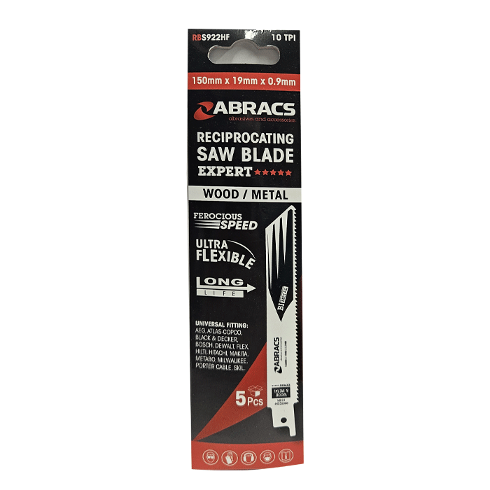 Abracs 150mm Reciprocating Saw Blades, 10tpi, Pack of 5 (RBS922HF) Clearance