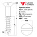 Size guide for 4.5mm (No.9) x 16mm Slotted Raised Countersunk Wood Screw, A2 Stainless Steel, DIN 95