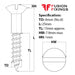 Size guide for 4mm (No.8) x 25mm Slotted Raised Countersunk Wood Screw, A2 Stainless Steel, DIN 95