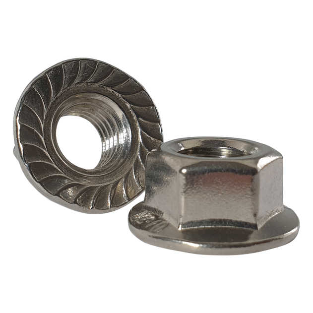 M12 Serrated Flange Hex Nut A2 Stainless DIN 6923