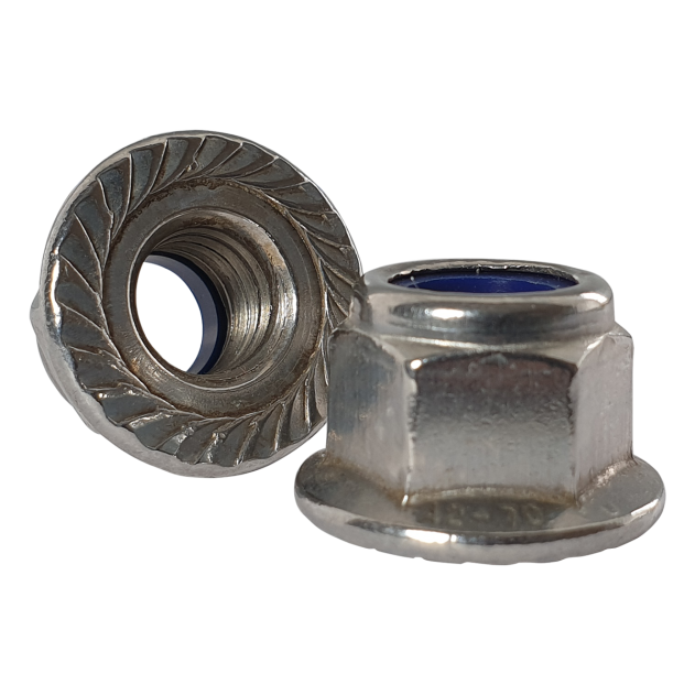 M6 Serrated Flange Nyloc Nut A2 Stainless Steel DIN 6926