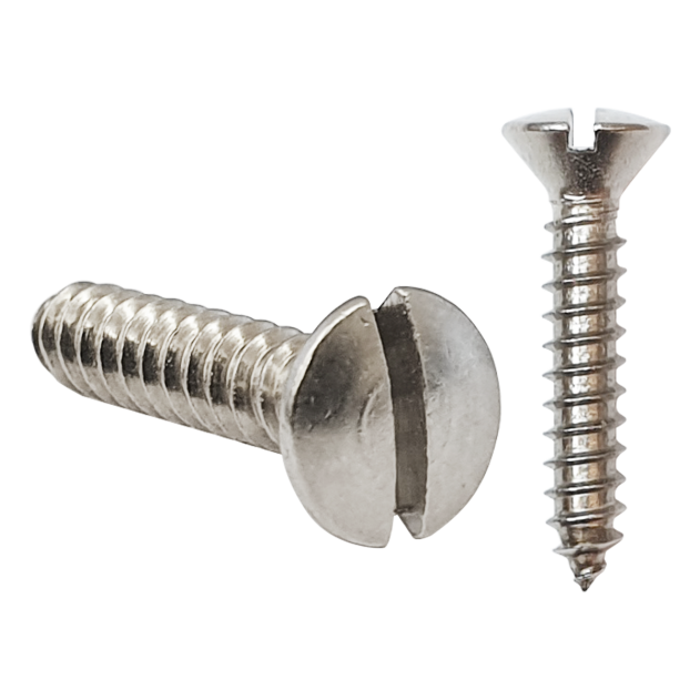 3.9mm (No.7) x 32mm Slotted Raised Countersunk Self-tapping Screw A2 Stainless DIN 7973C