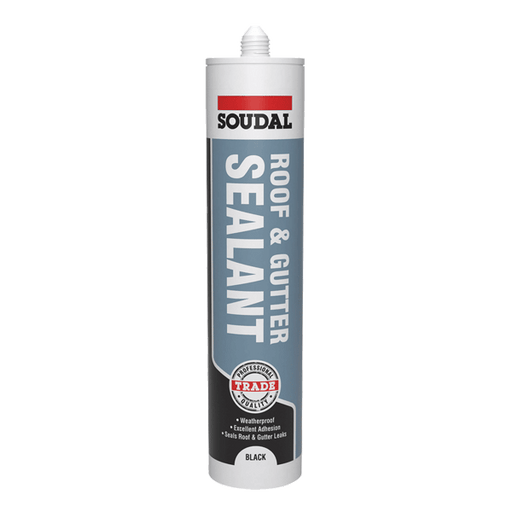 Soudal Trade Roof and Gutter Sealant, Black 290ml (121656). Part of a larger range of Soudal sealants etc.