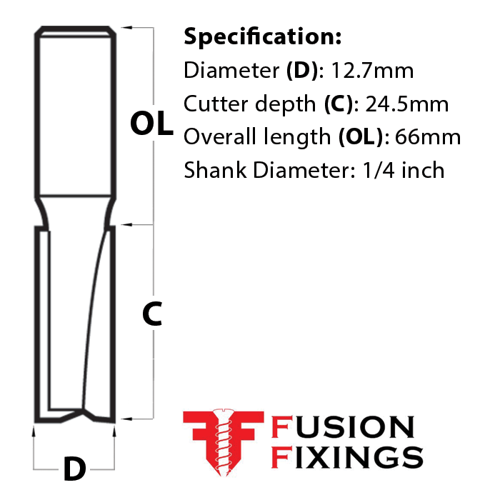 12.7 Dia. x 25.4mm Cut Trend CraftPro Two Flute Router Cutter, 1/4 Inch Shank (C021X1/4TC) - CLEARANCE