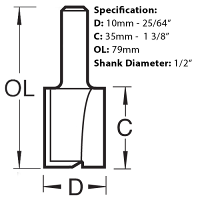 Trend Two Flute Router Cutter 10mm x 35mm (C016AX1/2TC) - CLEARANCE