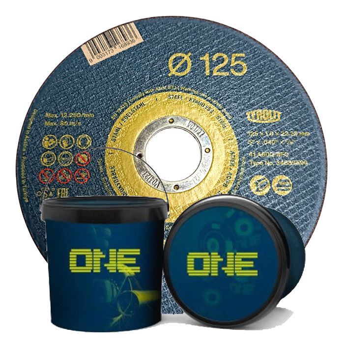 Tyrolit ONE Cutting Discs, 125 x 1mm (Bucket of 100) 2in1 Cut-Off All Steel Cutting Discs, A60Q-BFO