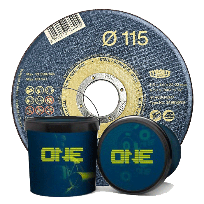 Tyrolit ONE Cutting Discs, 115 x 1mm (Bucket of 100) 2in1 Cut-Off All Steel Cutting Discs, A60Q-BFO