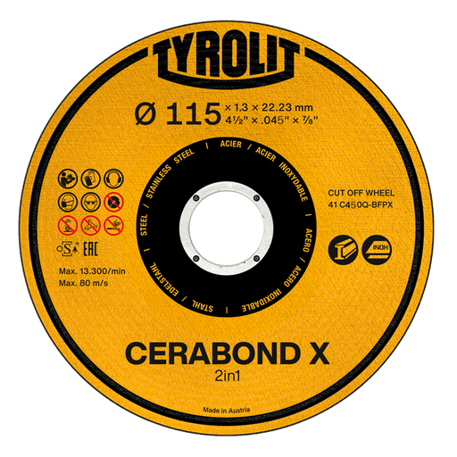 Tyrolit CERABOND X Cutting Discs, 115 x 1.3mm, Metal Cutting Discs, Tub of 25, 41 (CA46Q-BFPX)