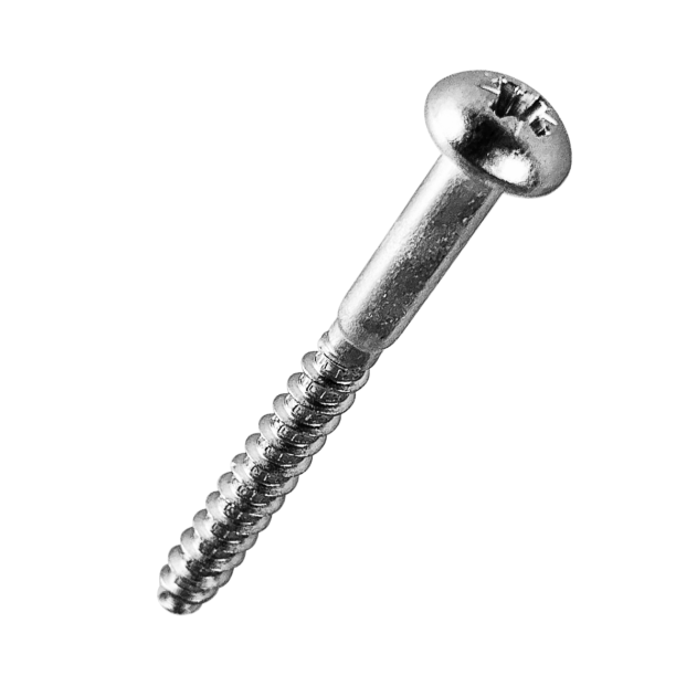 4mm (No.8) x 70mm Pozi Round Head Woodscrew A2 Stainless DIN 7996