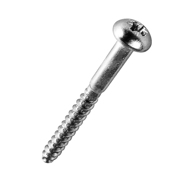 5mm (No.10) x 90mm Pozi Round Head Wood Screw, A2 Stainless Steel, DIN 7996