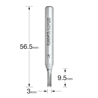Size guide in millimetres for the Trend Two Flute Router Cutter, C001AX1/4TC